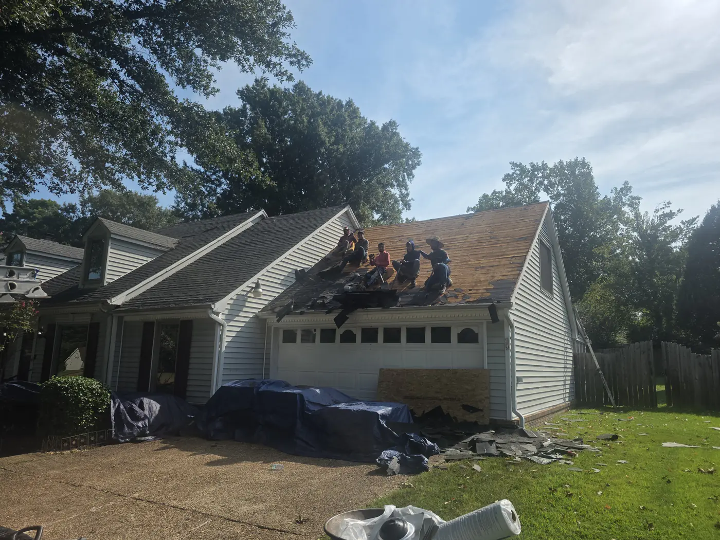 Roof torn down to the decking during a replacement in Memphis, Tennessee