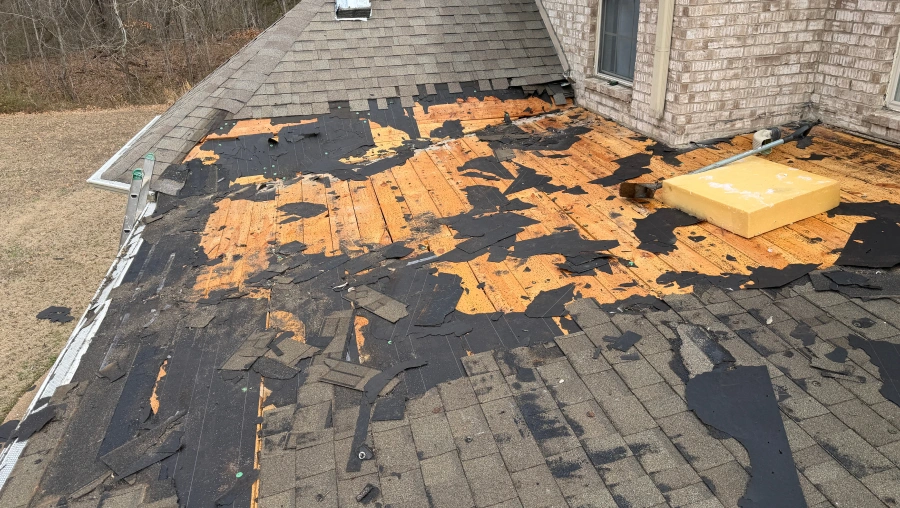 Roof torn off to the bare decking during a replacement in Memphis, Tennessee